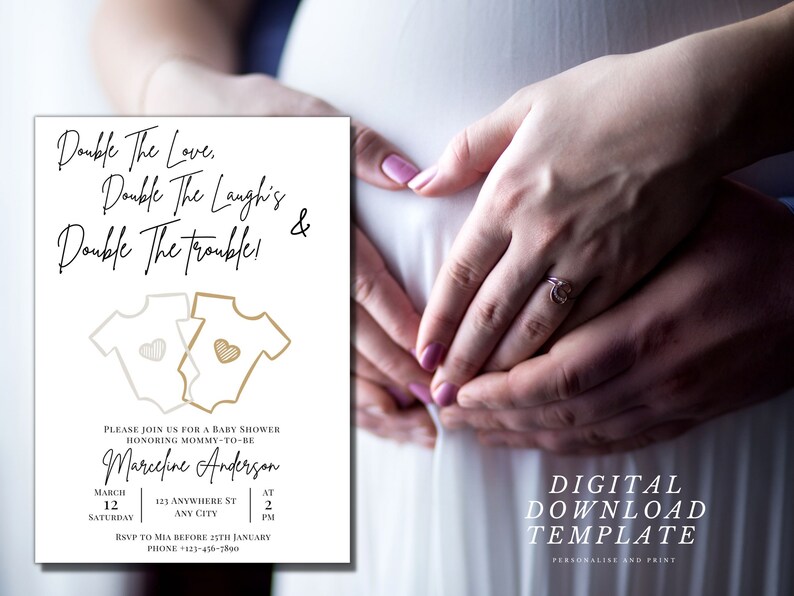 Twins Baby Shower Invitation Printable Editable Template - Etsy
