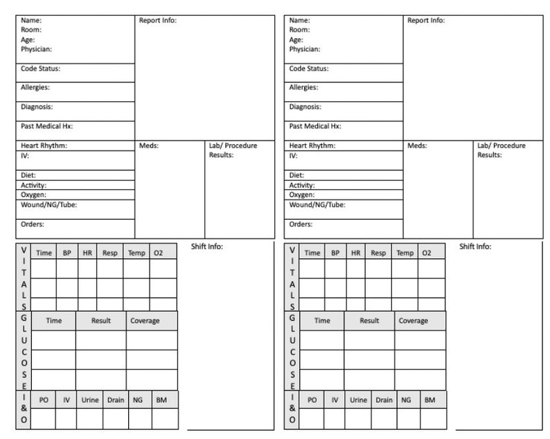 20 Nurse Report Brain Sheets for Nurses and Nursing Students, Editable