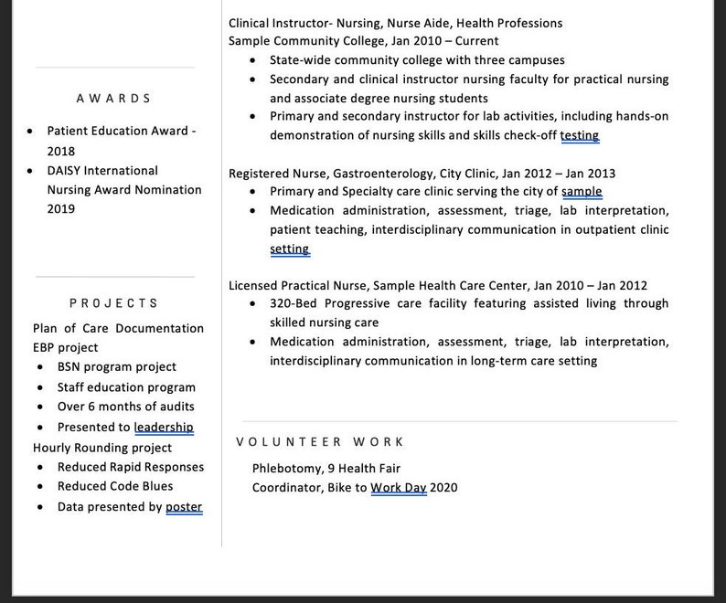 Nurse Resume Template 2 Page Word Format Etsy