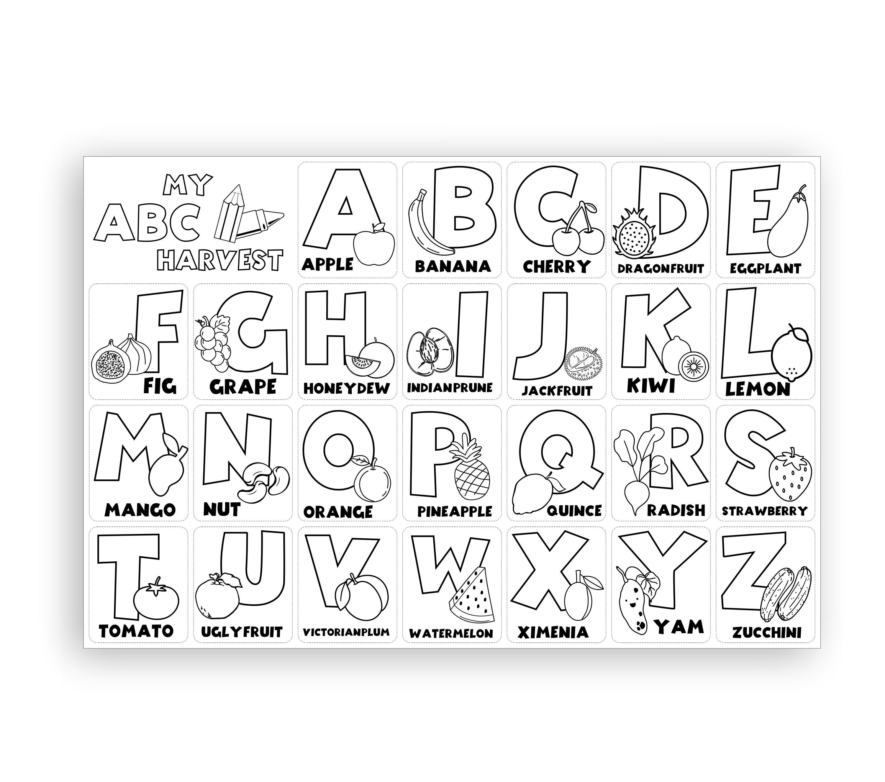 Alphabet Coloring Poster for Kids| ABC Fruits and Vegetables | 24x36 ...