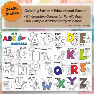 Cartaz de colorir do alfabeto para crianças – Impressão gigante de 24x36 com cartões recortados – Jogos e atividades de aprendizagem para pré-escola