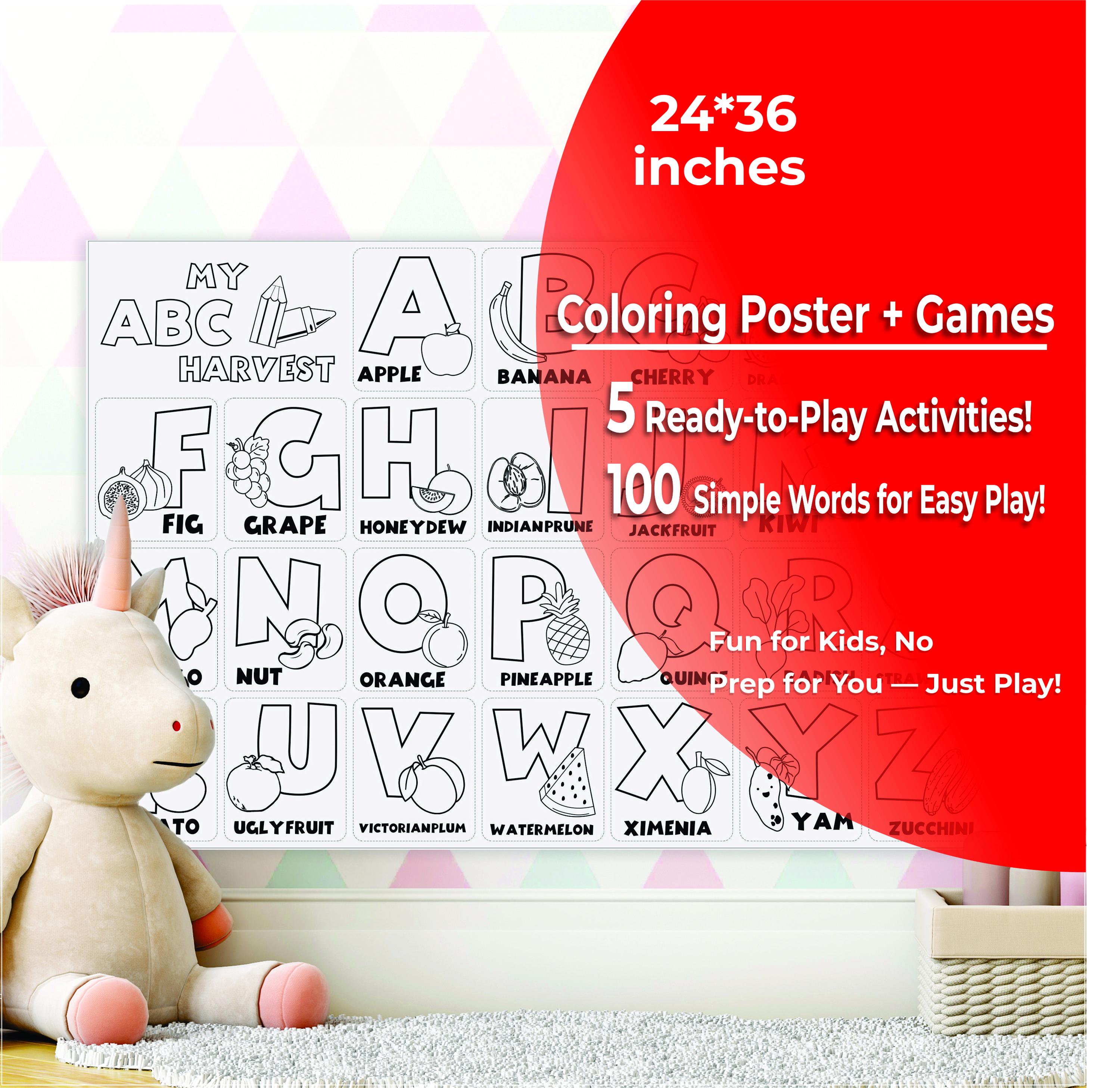 Alphabet Coloring Poster for Kids| ABC Fruits and Vegetables | 24x36 ...