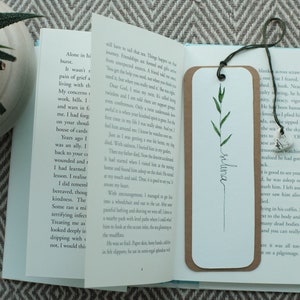 Original Hand-painted Green Plants Watercolor Bookmark with Unique Sea Glass Pottery, Personalized Handmade Gift Sea Glass Bookmark