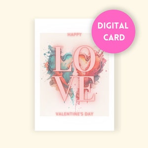 AMOR, Feliz Día de San Valentín, Tarjeta de San Valentín imprimible, Tarjeta de neón, Tarjeta de amor digital, Tarjeta de felicitación, Tarjeta de San Valentín de dos corazones, Mensaje de amor