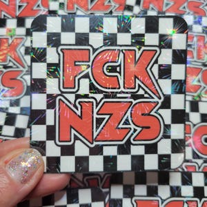 FCK NZS Checkerboard Holographic Sticker - 3&quot;x3&quot; Square