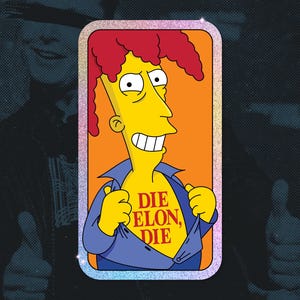 Hate Elon Musk Sticker - The Simpsons Glitter Holographic Vinyl - Anti Tesla Cybertruck