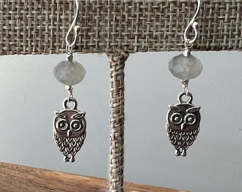 Owl earrings/best friend gift/gift for her/affirmation jewelry/labradorite stone/earrings/fun gift/Christmas gift/whimsical gift/bird lover