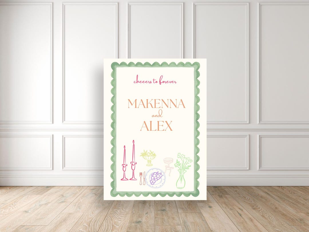 Whimsical Pink Wedding Welcome Sign Template, Hand-painted Border ...