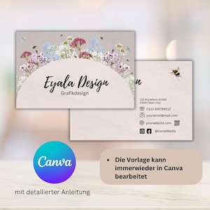 digitale Visitenkartenvorlage Canva, personalisierte Visitenkarten zum selber Drucken moderne Visitenkarten QR-Code digitales Produkt