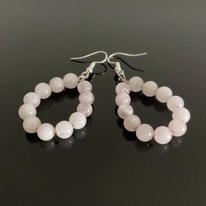 Natural Rose Quatz Hoops 6mm Stone.