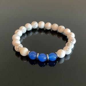 Natural White Howlite Bracelet Stone 8mm,Blue Jade 8mm,Green Aventurine,Purple Amethyst Stone 8mm with Spacers Stainless Steel 6mm.