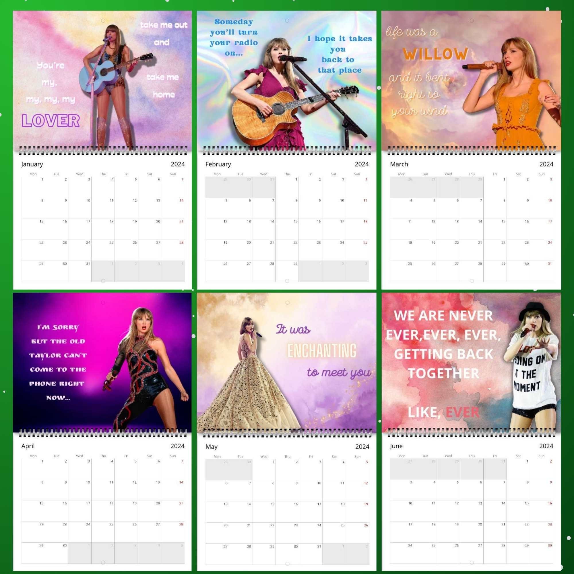 SWIFTIE 2024 Calendar Eras Tour 2024 Wall Calendar Celebrity Calendar ...