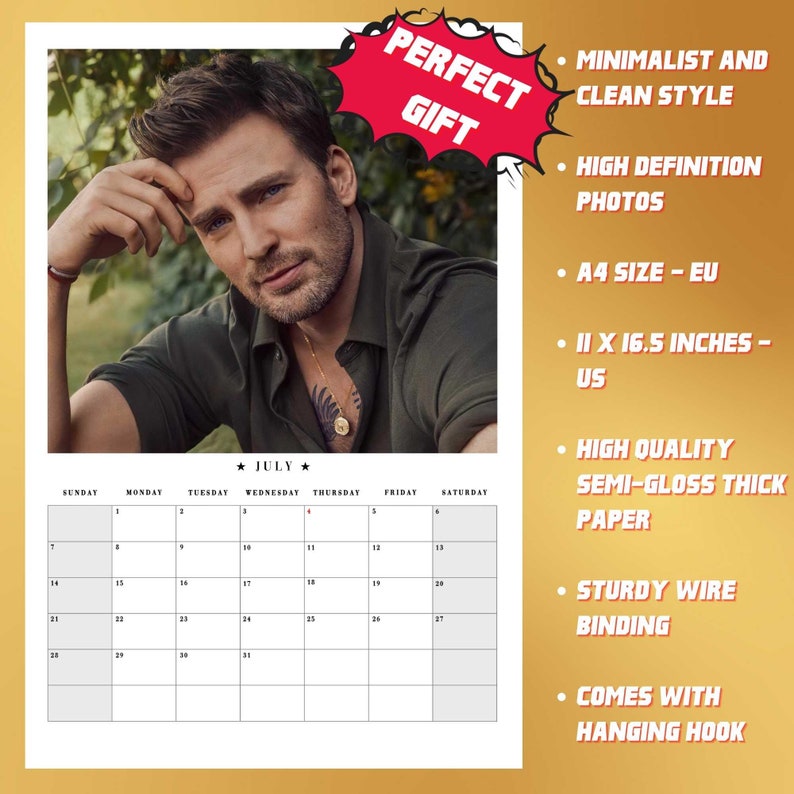 Chris Evans 2025 Calendar / Captain America Wall Calendar / Celebrity