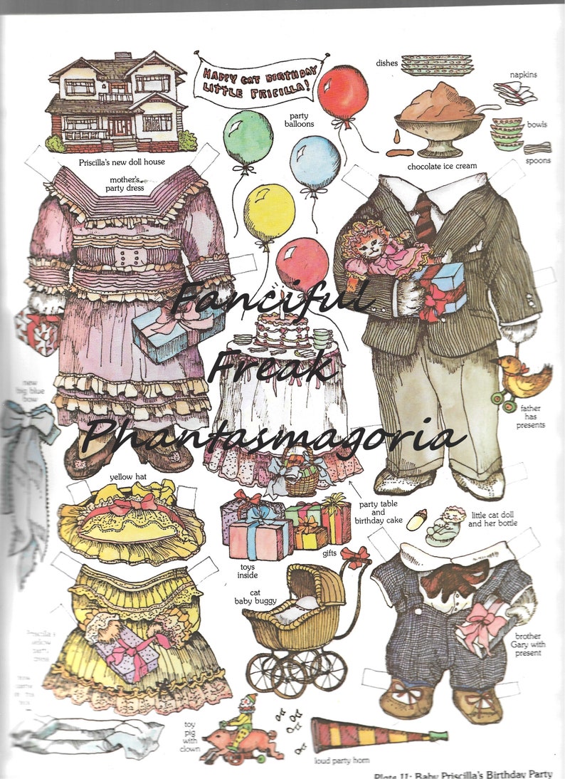 Victorian Cat Family Paper Dolls Digital Printable (Instant Download
