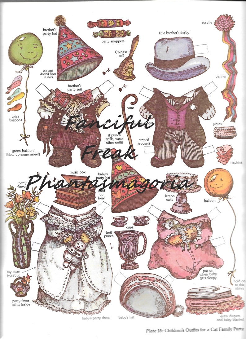 Victorian Cat Family Paper Dolls Digital Printable (Instant Download