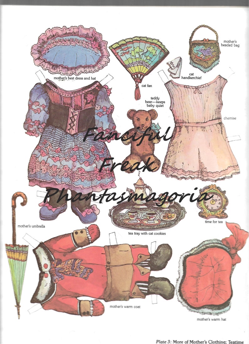 Victorian Cat Family Paper Dolls Digital Printable (Instant Download
