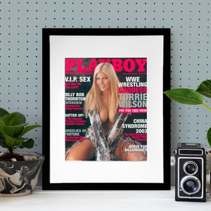 Vintage Playboy Magazine Cover, WWE Torrie Wilson, Framed Art, November 2003, Authentic Memorabilia, 11x14