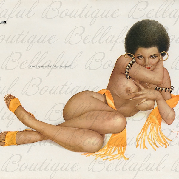 Alberto Vargas Pinup Girl Printable Art | Digital Download | 1960's Vintage Retro Sexy Nude Black Afro Hair Pin-up