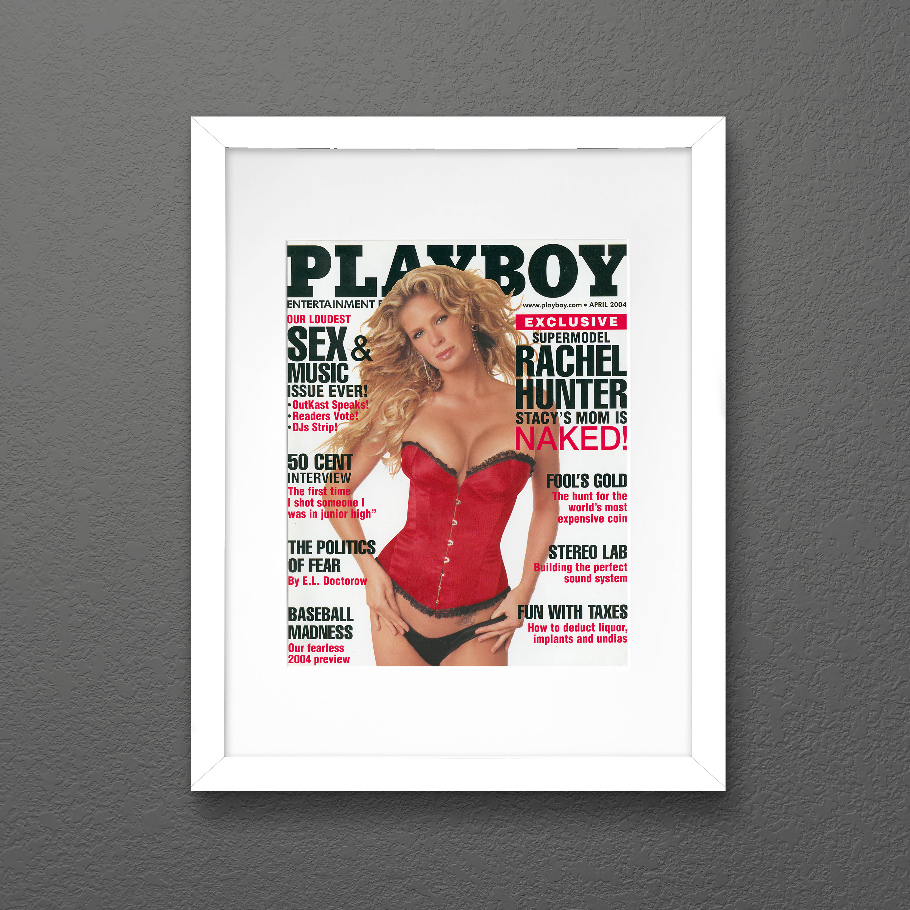 Vintage Playboy Magazine Cover, Rachel Hunter, Framed Art, April 2004