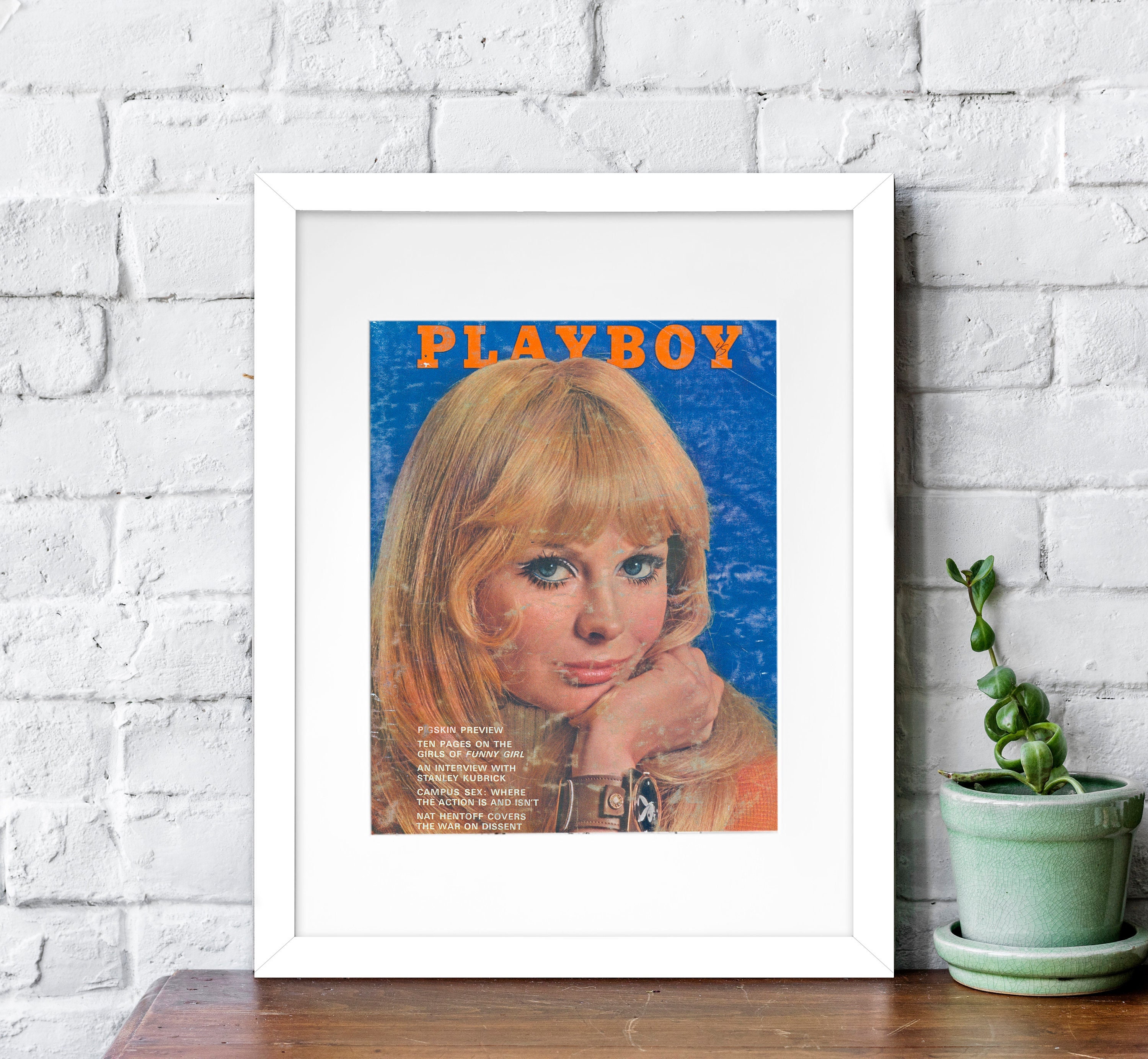 Vintage Playboy Magazine Cover, Framed Art, September 1968, Authentic