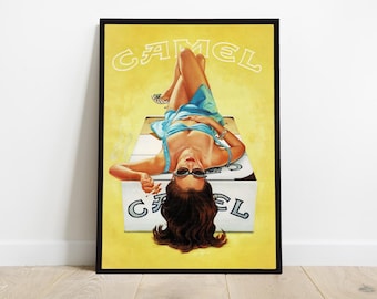 Camel Cigarettes Vintage Ad Poster [INSTANT DOWNLOAD] Pin Up Girl 1960's Modern Minimalist Wall Art