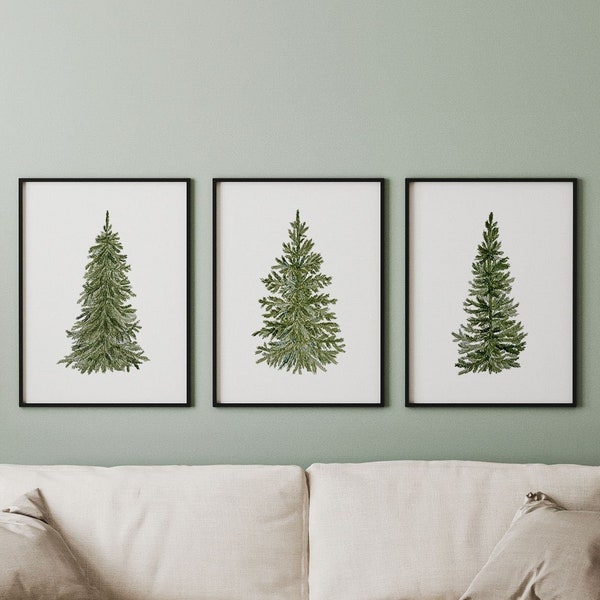 Impression d'arbre de Noel, arbres à feuilles persistantes, peinture d'arbre de Noel d'aquarelle, impressions de Noel, art de mur de Noel, impression de vacances, pin