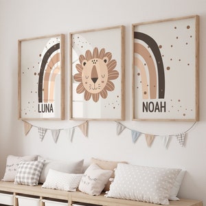 3er Set Dschungeltier "Hakuna Matata" Wandkunst| Personalisierter Name| Boho, Safari, Löwe, Regenbogen| Mehrbettzimmer Dekor, Kinderzimmer Kind