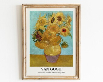 Gravure Van Gogh, Tournesols, Affiche Van Gogh, Affiche d’exposition de musée, Gravure vintage, Peinture Van Gogh, Art mural imprimable, peinture célèbre