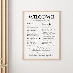 Personalisierte Willkommensschild Vorlage, Airbnb, VRBO, Personalisiertes Gäste-Ankunftsposter, Beach House Rules, Wifi Info Sheet, Home Rules, Printable