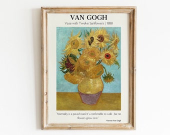 Van Gogh Print, Tournesols, Quites inspirantes, Affiche Van Gogh, Affiche d’exposition, Gravure vintage, Peinture Van Gogh, Art mural imprimable