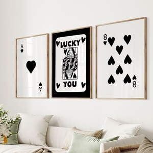Trendy Retro Wall Art Set De 3, Lucky You Print, Retro Trendy Aesthetic Print, Black Ace Card Poster, Trendy Wall Art, Funny Art, Digital