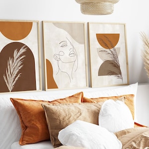 Abstrakte Kunst 3er Set, Galerie Wand Bundle, Set aus drei Drucken, Boho Print Wandkunst, Boho Kunst Set, Mid Century Modern, Geometrischer Kunstdruck
