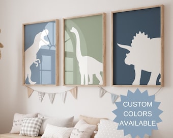 Lot de 3 impressions murales de dinosaures | Décor de dinosaure | Chambre de bébé garçons | Boho, T-Rex, Tricératops, Brachiosaure | Crèche Enfant Enfants Imprimable