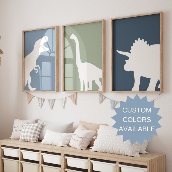 Set of 3 Dinosaur Wall Art Print| Dinosaur Decor| Baby Boys Nursery | Boho, T-Rex, Triceratops, Brachiosaurus| Nursery Child Kids Printable