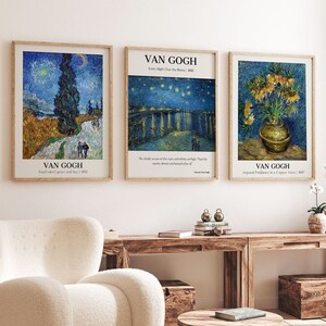 Van Gogh Set Of 3 Prints, Gallery Wall Set, Museum Poster, Exhibition Poster, Vintage Paintings, Inspirational quote, maximalist decor
