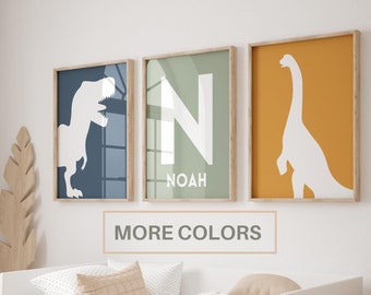 Personalized Dinosaur Poster Set of 3 Dinosaur Nursery Decor Wall Art Print Custom Name Nursery name sign Nursery Child Kids Printable baby