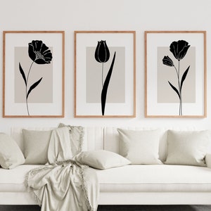 Neutral Botanical Printable Wall Art, Botanical print set of 3,Minimalist Flowers Print, Wild flowers Prints, Floral  Printable Art, Gift