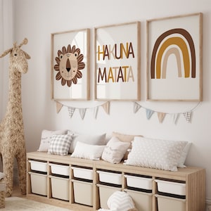 Set de 3 Jungle Animal 'Hakuna Matata' Wall Art Prints / Boho, Safari, Animal, Lion, Rainbow / Nursery Child Kids Imprimible, Baby Room Decor