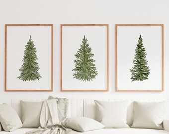 Christmas Tree Prints, Evergreen Trees, Christmas Decor, Holiday Decor, Christmas Watercolour Painting, Printable Art