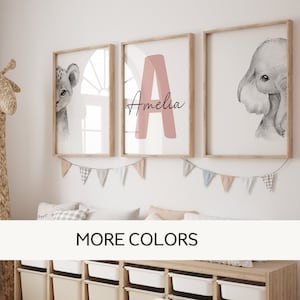 Safari Nursery Decor/ Nome iniziale personalizzato/ Safari Baby Animals Wall Art Print/ Jungle Animal/ Nursery Child Kids- Download digitale