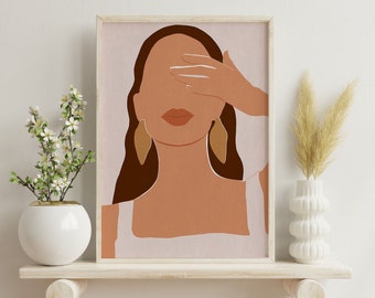 Arte de pared de mujeres boho, impresiones de decoración de dormitorio de niña, regalos de adolescente, ilustración de mujeres, cartel de decoración de habitación de dormitorio de niña, arte imprimible rosa rubor