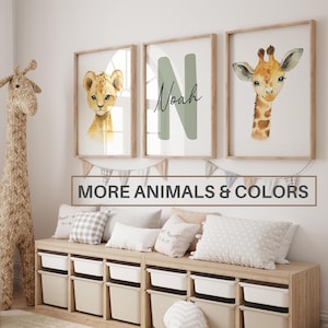 Ensemble de 3 décorations murales pour chambre d'animaux de la jungle | Nom personnalisé| Décoration Safari pour chambre d'enfant| Lion, éléphant, girafe| Enfant Enfants Imprimable