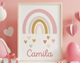 Rainbow Nursery Art Print| Nom personnalisé Cadeau bébé| Décor de pépinière arc-en-ciel| Arc-en-ciel personnalisé imprimable| Baby Girl shower Cadeau