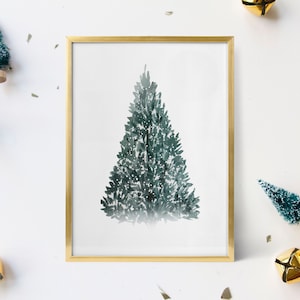 Christmas Tree Watercolour Paint, Holiday tree, Christmas tree Wall Art, Snow Pine tree Print, Vintage Style Xmas Decor, Winter trees Print