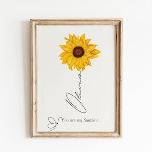 Personalisiertes Geschenk Sonnenblumen Druck, Geschenk für sie, Aquarell Blumen Wandkunst, Benutzerdefinierte Valentines Geschenk, Digitaler Download, botanischer Druck