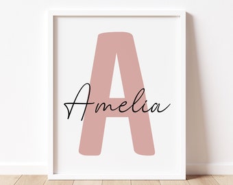 Personalisierte Initial Name Print | Benutzerdefinierter Buchstabe | Druckbares Baby Namensschild | Kinderzimmer Babyname | Kinderwandkunst | Kinder Drucke | Namensmonogramm