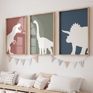 Set of 3 Dinosaur Nursery Wall Art Print| Dinosaur Decor| T-Rex Print, Triceratops Poster, Brachiosaurus| Boys Nursery Child Kids Printable