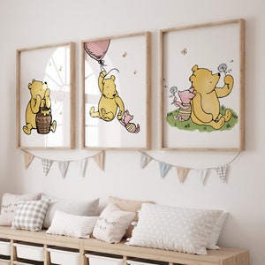 Set of 3 Classic Winnie the Pooh Prints forGirlsGirlsnursery Decor