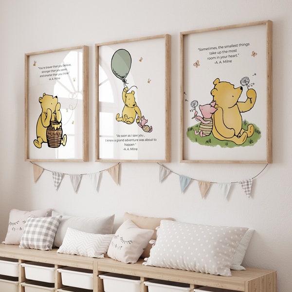 Set of 3 Winnie the Pooh quote prints| Winnie the Pooh nursery Wall Art| Nursery Child Kids Decor, New baby gift, Pooh Digital Download