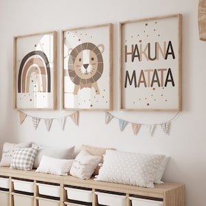 Boho Dschungeltier 'Hakuna Matata' Wand Kunst Druck für Kinderzimmer| Regenbogen, Löwe, Safari Kinderzimmer Dekor| Kinderzimmer Wandkunst| Digitaler Download